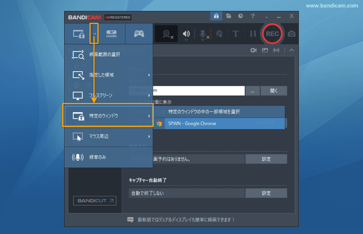 [画面録画モード - 特定のウィンドウ]を選択する